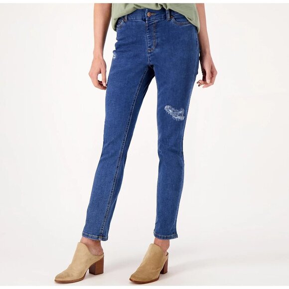 New Denim & Co. Antq Indi Wash Canyon Retreat Petite Easy Stretch Denim Jean 8P - Picture 1 of 5